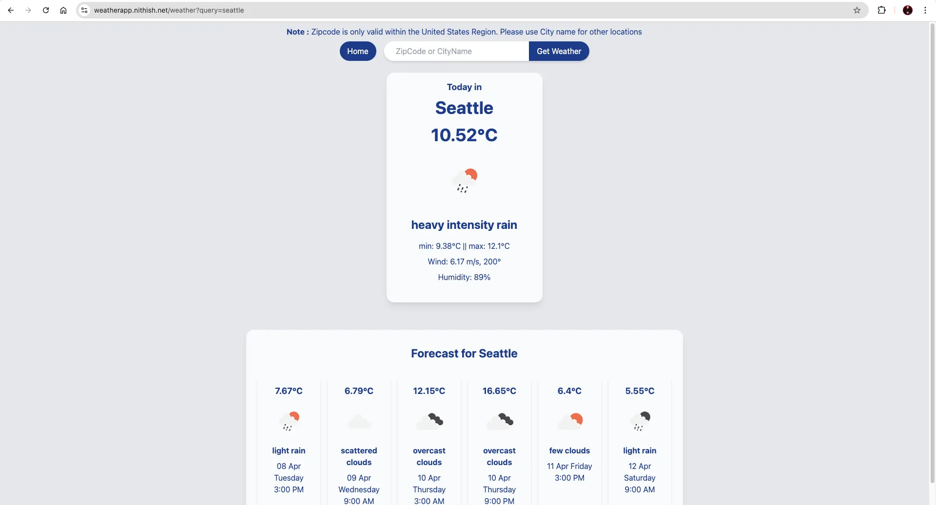 Weather Forecast Application Interface